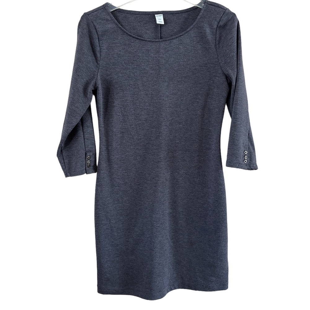 Old Navy dress midi length body fitted charcoal heather long sleeves size Small